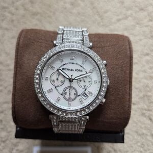 Michael Kors Silver Chronograph Watch with Crystal Details